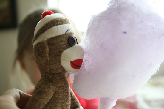 Monkey stuffed animal with cotton candy