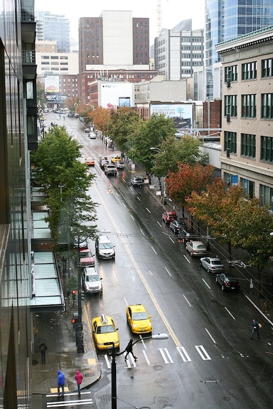 A close up of a busy city street