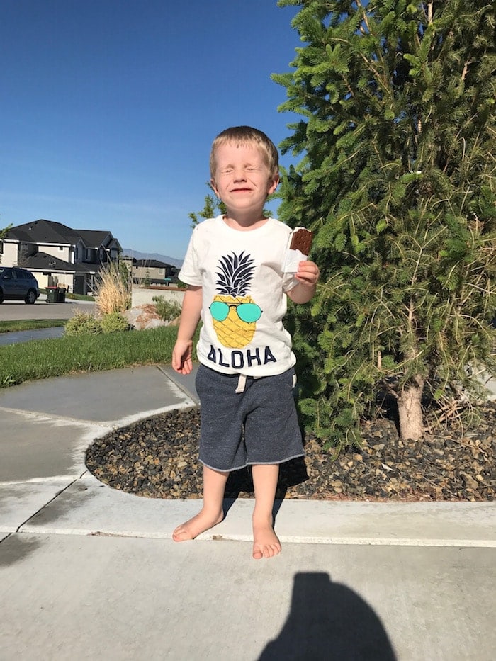 Blake holding an ice cream sandwich