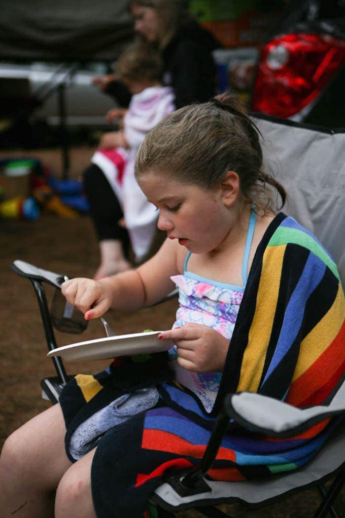 Brooke sitting and eating