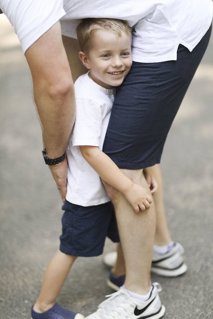 Blake hugging Gordon\'s legs