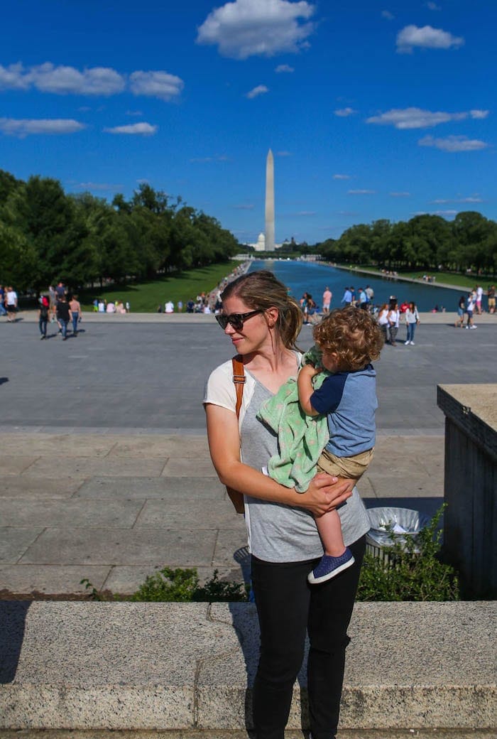 Lauren and Eddie in front of the Washington monument reflection pool