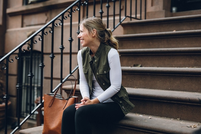 Lauren sitting on steps