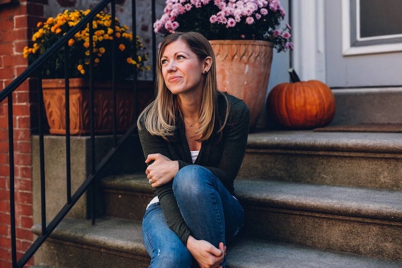 Lauren sitting on steps