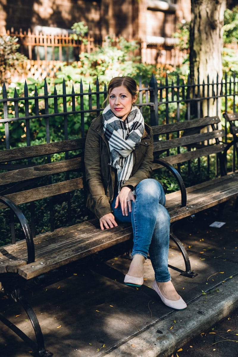 Lauren sitting on a park bench