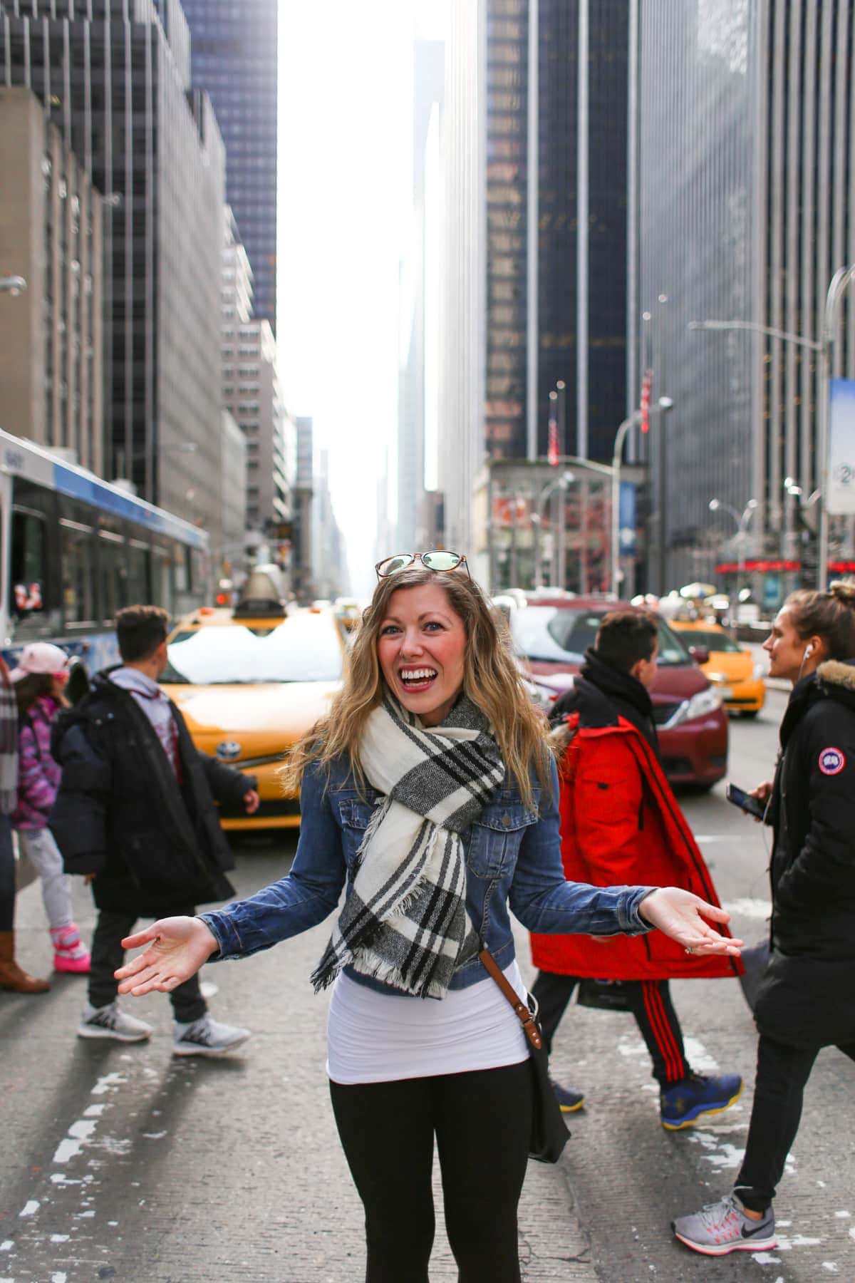Lauren in the middle of a city street posing