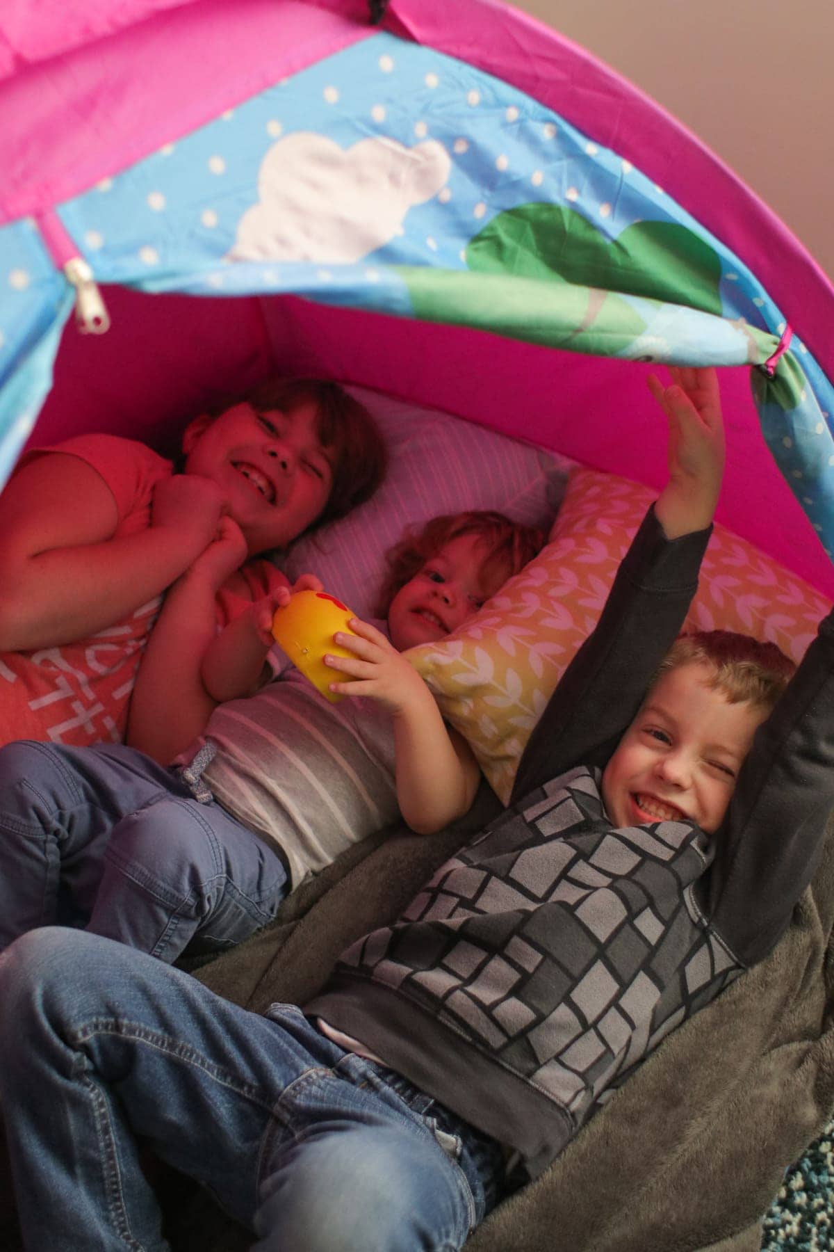 Brooke Blake and Eddie in a fort