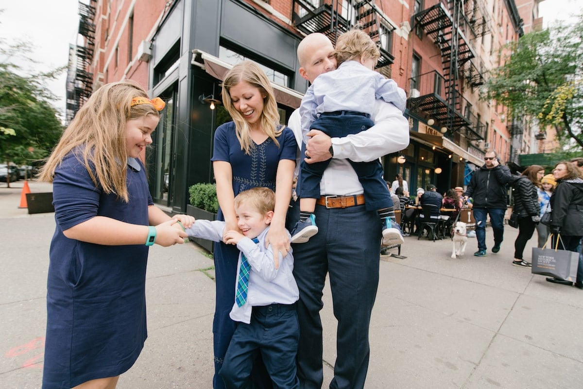 Brennan family on the corner of a street