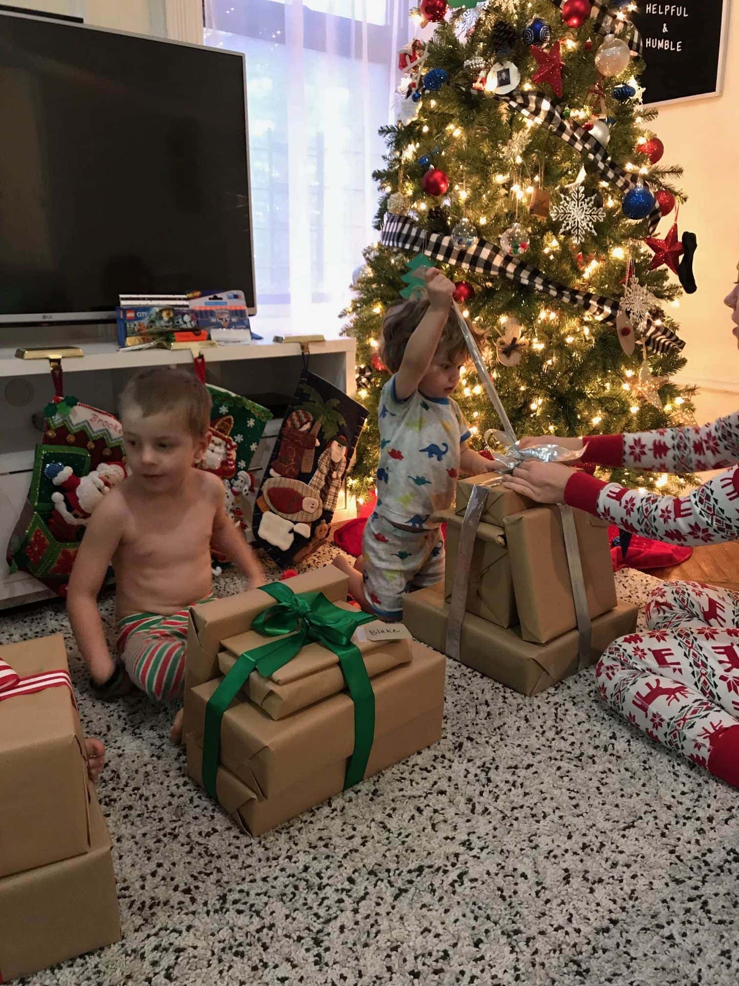 Kids opening presents