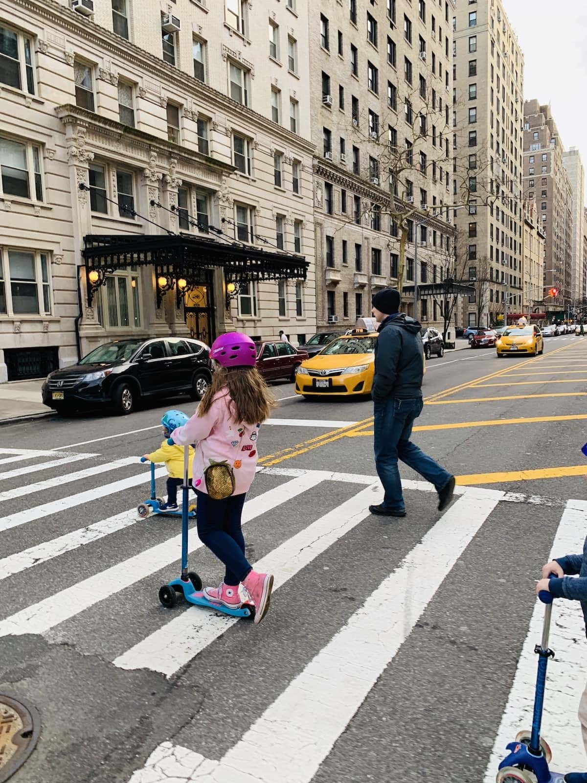 Gordon and the kids crossing the street