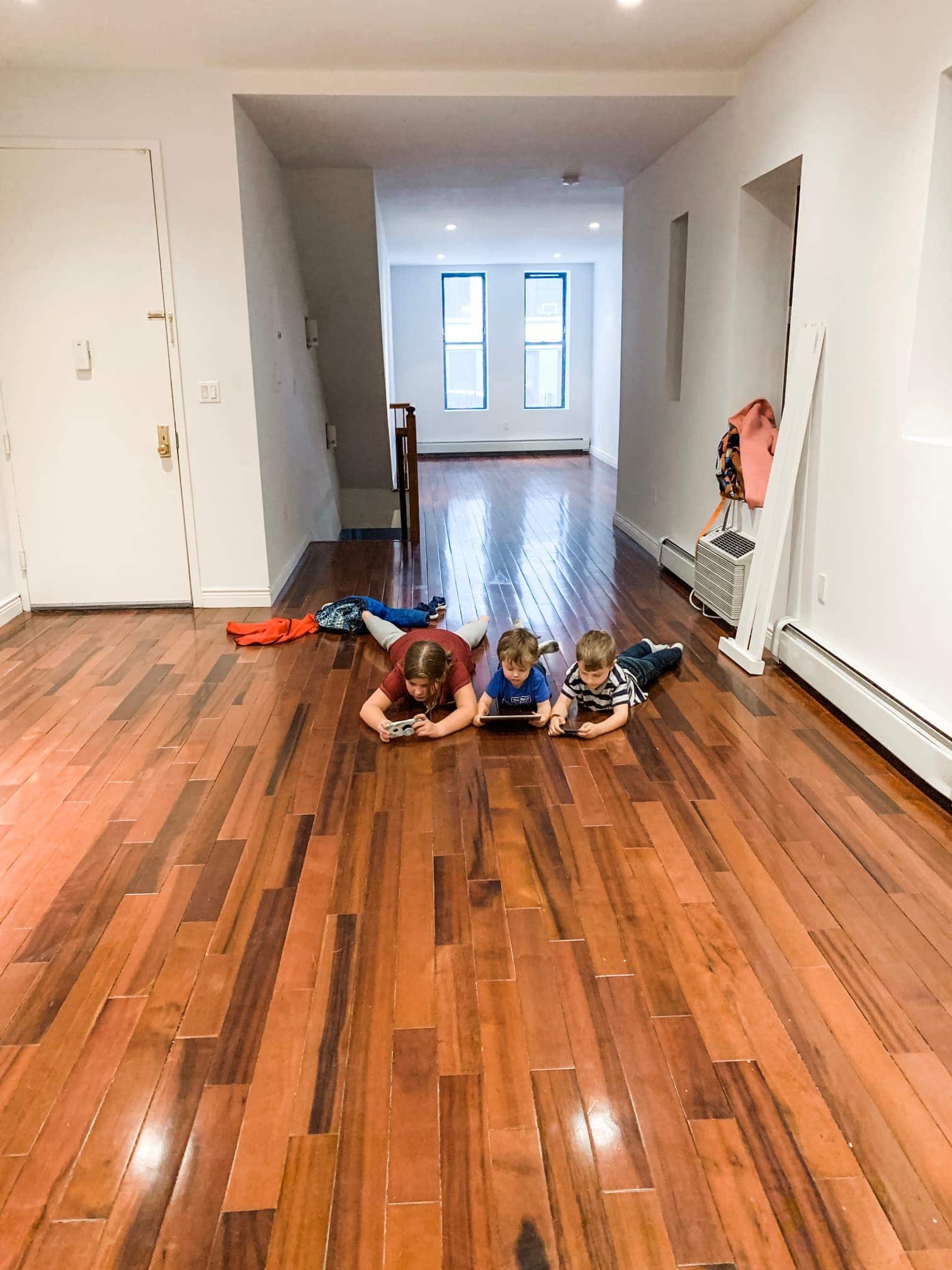 Kids on hardwood ground