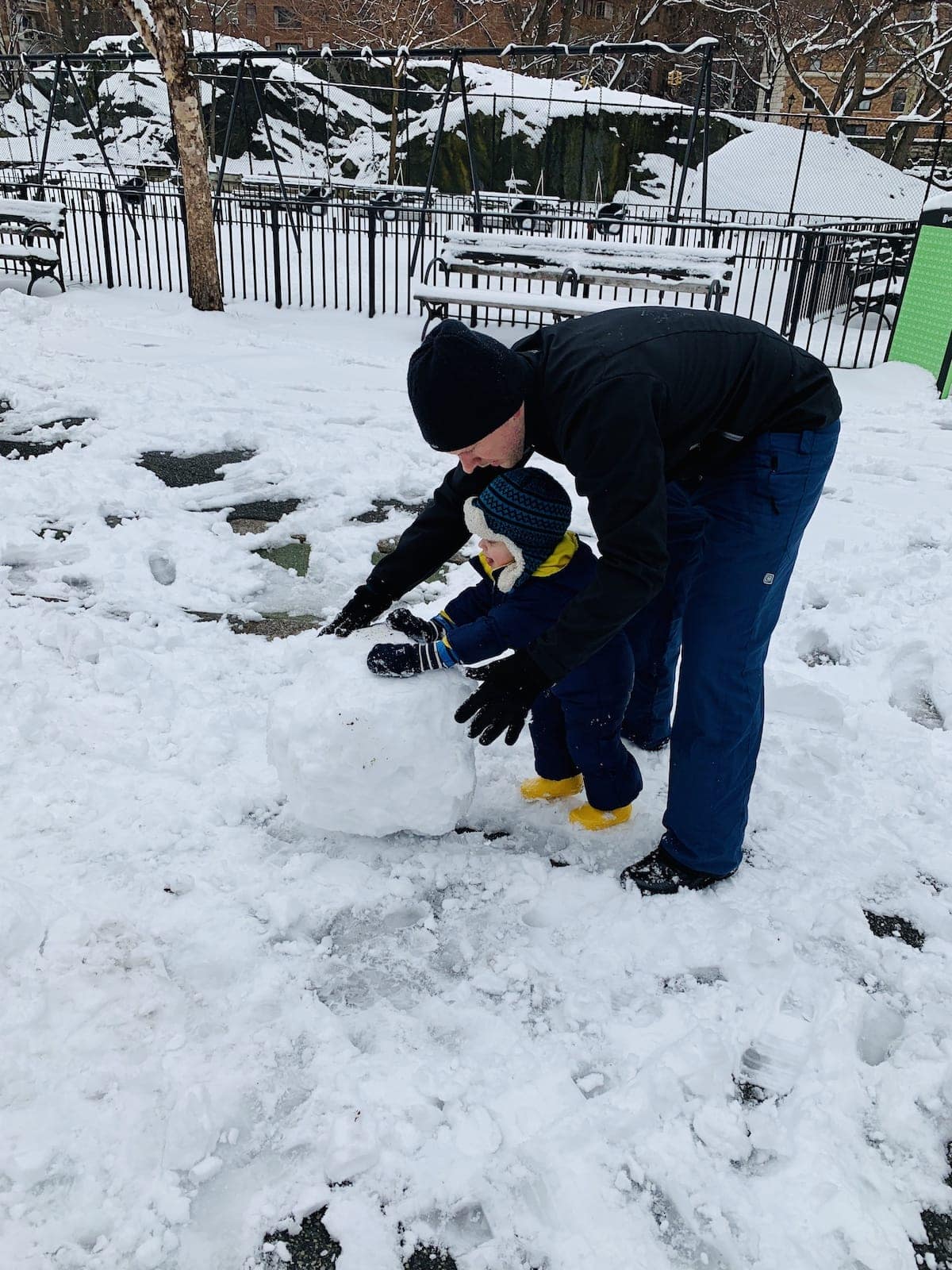 Gordon and Eddie making a snowman