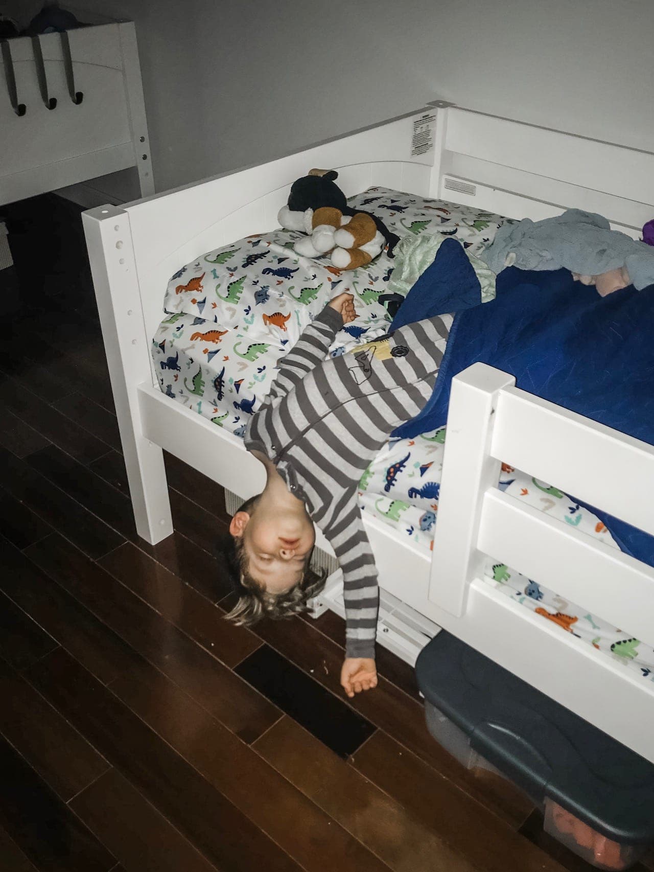 Eddie almost falling out of bed