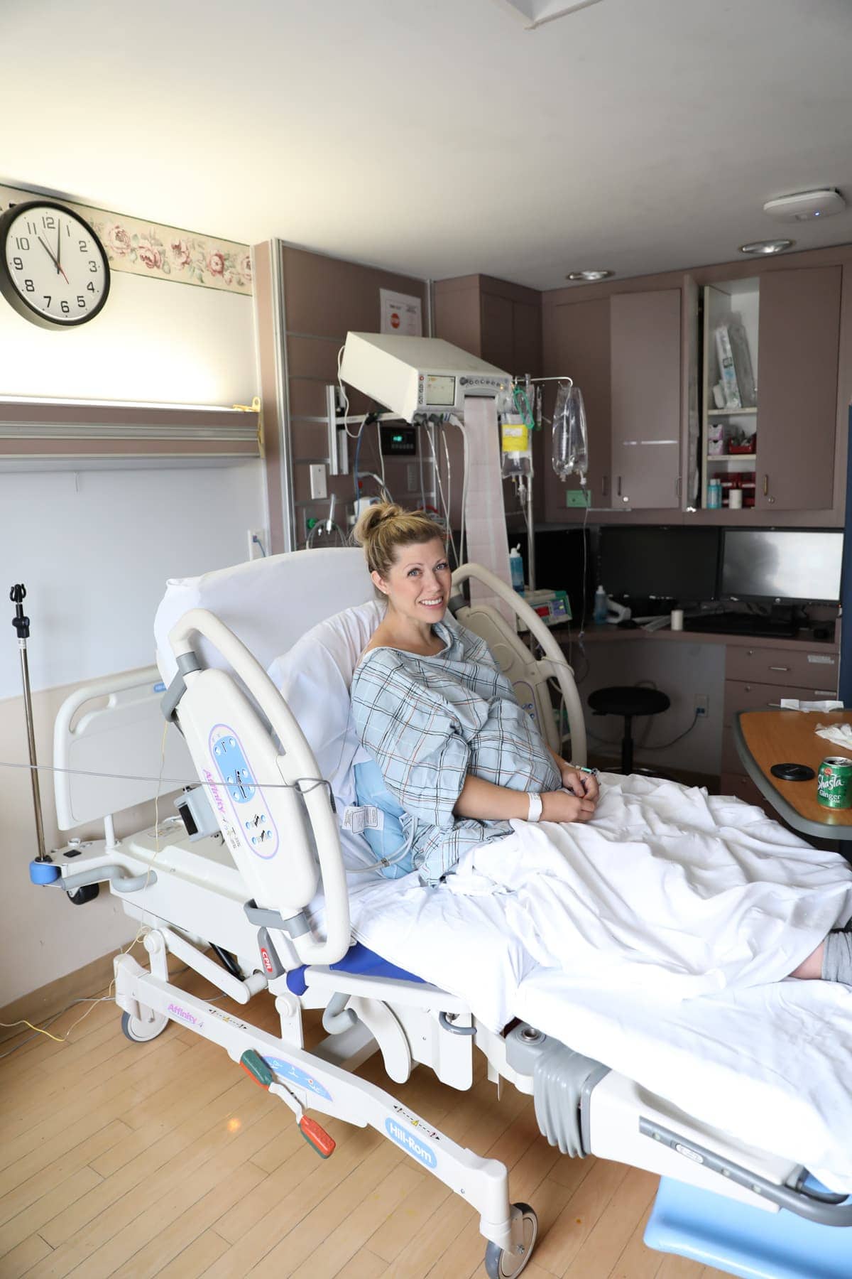 Lauren in a hospital bed