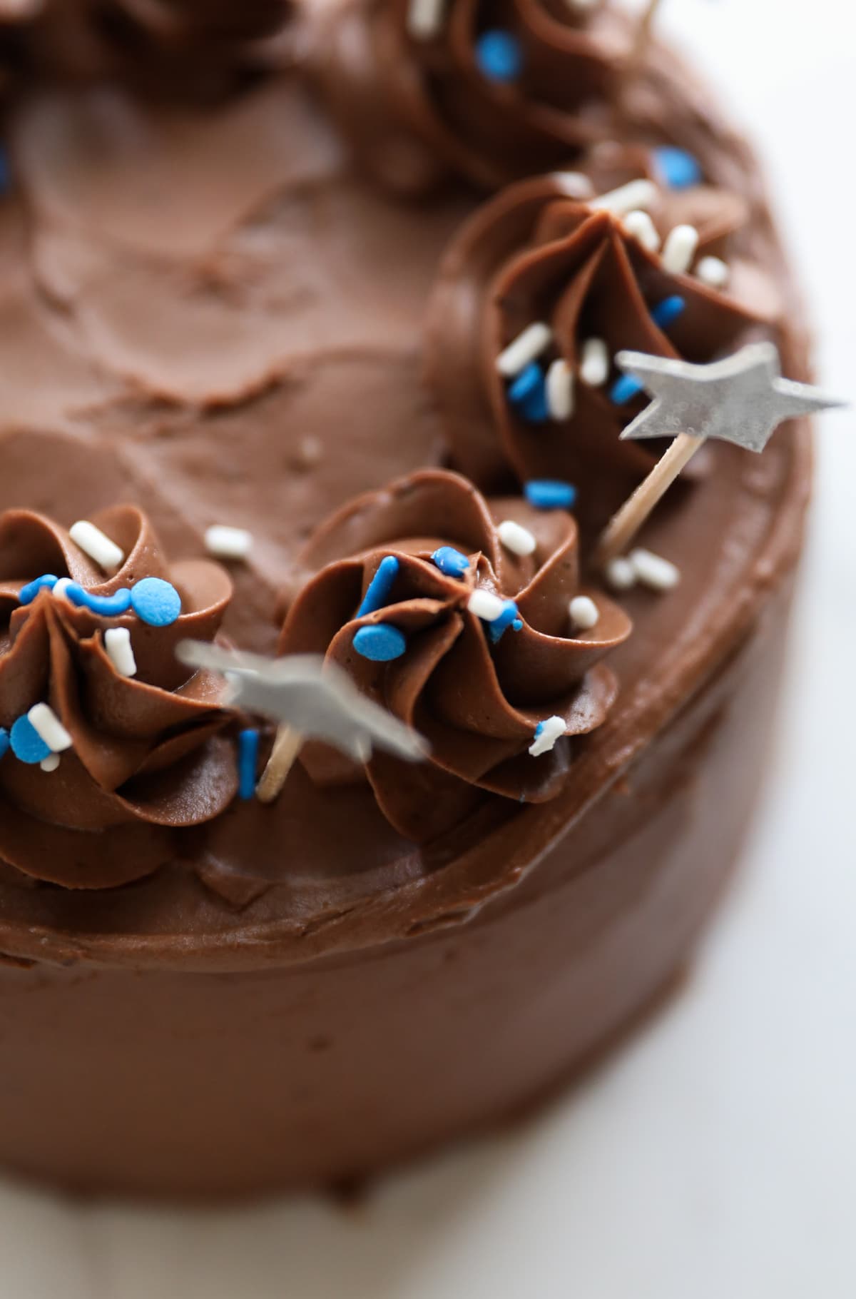 close up of chocolate frosting on cake