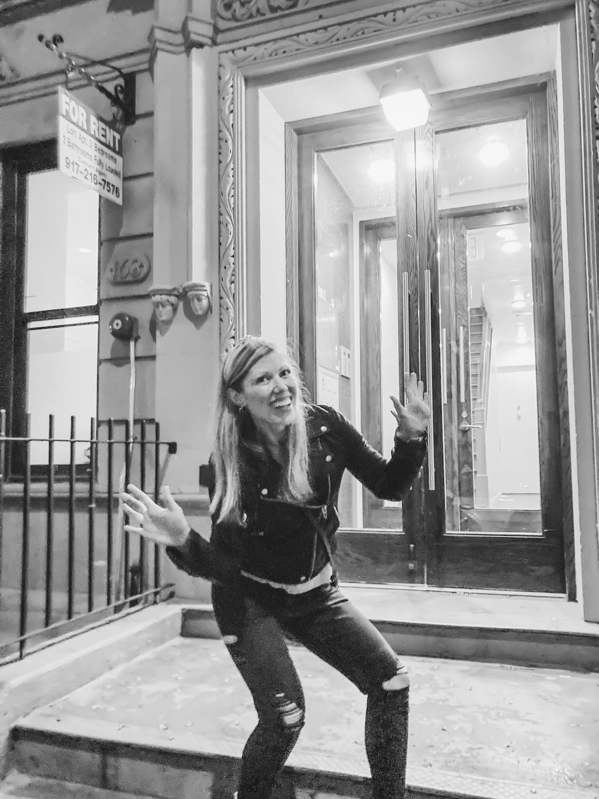 jazz hands with girl smiling