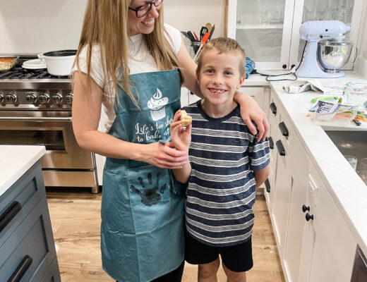 mom and son in kitchen